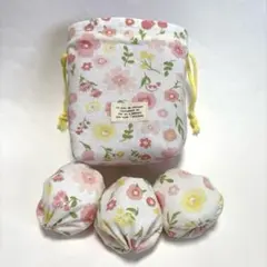 お手玉＆巾着セット(ホワイト×ピンク花柄)