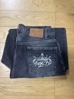 NINETY ダークグレー ワイドレッグデニム