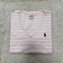 POLO RALPH LAUREN ピンクストライプ Vネック半袖Tシャツ