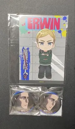 進撃の巨人 エルヴィン プリンセスカフェ 特典ポストカード 缶バッチ