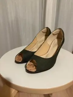 ESPERANZA ダークグリーン オープントゥパンプス
