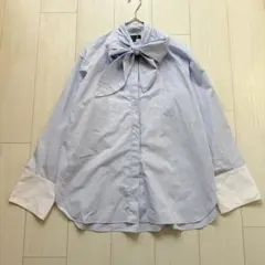 希少✨ドゥロワー コットンチェック ボウタイブラウス リボン　ブルー　38のサムネイル