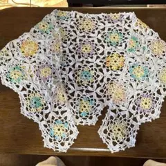 ハンドメイド　レース編み花柄ストール