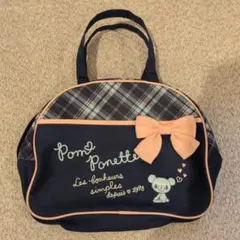 Pom Ponette ハンドバッグ チェック柄 リボン付き