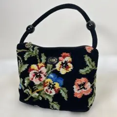 FILLER フェイラー ミニハンドバッグ シュニール織 ブラック 花柄 ポーチ