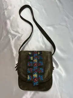 KENZO スエード ショルダーバッグ 花柄刺繍 フリンジ - メルカリ