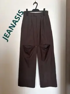 ジーナシス膝開き ワイドパンツ ダークブラウン