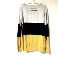 ボーダー長袖Tシャツ　カットソー　グレー/ネイビー/イエロー　ロンT