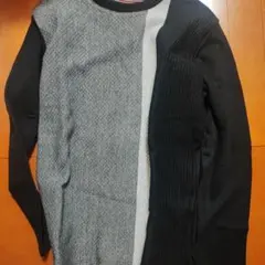 異素材ミックス グレー ブラック ニット ikka