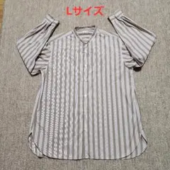 ⭐ジーユー GU バンドカラーシャツ ストライプ オーバーサイズ Lサイズ
