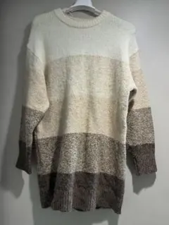 ZARA 長袖ニットワンピース アイボリー・ベージュ・ブラウン