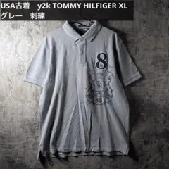 USA古着　半袖 ポロシャツ　TOMMY HILFIGER XL グレー　刺繍のサムネイル