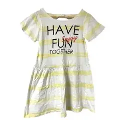 キッズ　ボーダー柄ワンピース イエローxホワイト バッグリボン 140cm