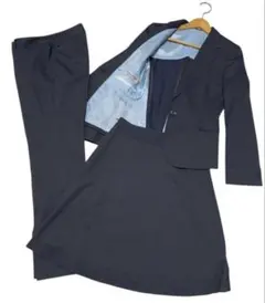 レディーススーツ3点セット　ビジネス、就活に　ネイビー×ピンストライプ　XS～S