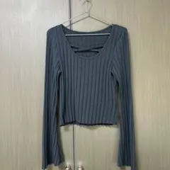 長袖リブTシャツ クロスネック