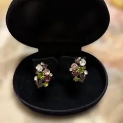 カラフル花モチーフイヤリング ヴィンテージ アンティーク