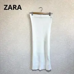 ZARA ザラ リブニットタイトスカート ウエストゴム ホワイト M