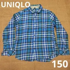 UNIQLO 長袖シャツ 青系チェック 150
