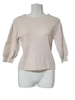 GRL ベージュ リブ編み 五分袖ニット