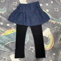 デニム調スカート 赤いハート刺繍 100cm