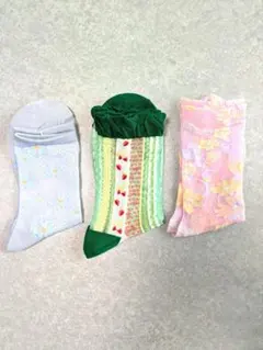 3足セット ソックス 水色 緑 ピンク