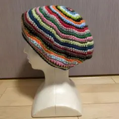 マルチカラーベレー帽 カラフル ボーダー ベレー タム