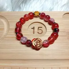 赤系ビーズ花モチーフ ガラスブレスレット 15cm