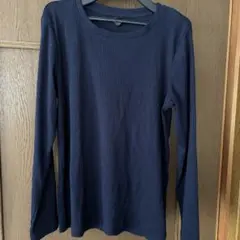 UNIQLO 長袖 リブカットソー ネイビーLサイズ