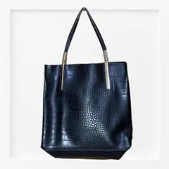 極美品✨ A4収納可 クロコ型押し トートバッグ ブラック ゴールド金具 自立
