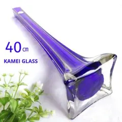 KAMEIGLASS　一輪挿しガラス花瓶　青　ブルー　手作りガラス工芸品40㎝のサムネイル
