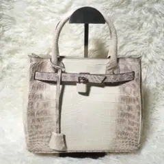 【ヒマラヤクロコダイル】ハンドバッグ ショルダー 2way 南京錠 白 JRA