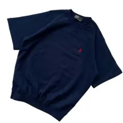 美品 ラルフローレン 半袖 スウェット ワンポイントロゴ ネイビー 古着