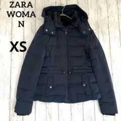 【ZARA WOMAN】ザラ　フード付きフェザーダックダウンジャケット ネイビー