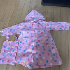 【値下げ】ベビーレインコート ピンク 水玉模様　収納ケース付き