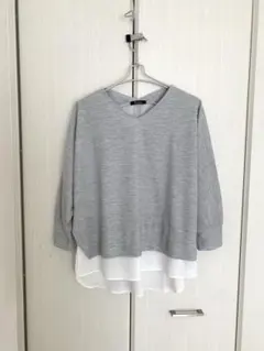 Avail 薄手　グレー Vネック 長袖 七分袖　レイヤード トップス　春夏　M