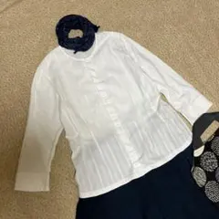☆日本製 45R コットン ガーゼ ノーカラー チェック シャツ ブラウス