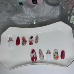 ネイルチップ 現品 さくらんぼ 赤 チェック マグネット