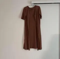 GU リブシャツワンピース 半袖 ブラウン