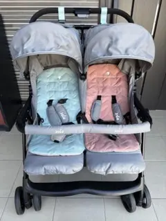 美品 Joie エアツイン 横型2人乗りベビーカー双子 ツイン　レインカバー付