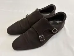 三陽山長 ダブルモンク スエード ドレスシューズ 44 日本ダークブラウン 美品