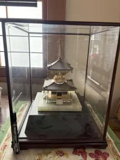 中国古美術・旧蔵透彫鎏金如意置物・純銅製・鏨刻鎏金・純手作り・箱