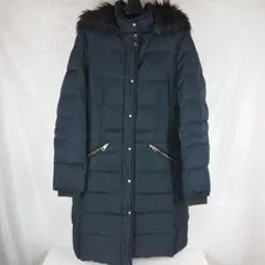 a843 ZARA BASIC ブラックネイビー ロングダウンジャケット S
