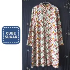 美品　CUBE SUGAR／キューブシュガー★　総柄　ロングシャツワンピースのサムネイル