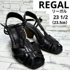 REGAL　ブラック　アンクルストラップ　オープントゥ　コルク調ヒール　本革のサムネイル
