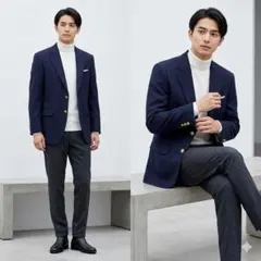 コムサデモード 金ボタン テーラードジャケット メンズ XLサイズ 紺 ウール