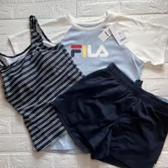 新品タグ付 FILA 水着4点セット 11L サックス