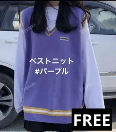 ニット ベスト トップス 紫 フリーサイズ 秋冬 スクール風 SHEIN