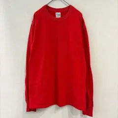 ギルダン 長袖Tシャツ クルーネック 長袖 英字 S 赤 綿 カジュアル ロンT