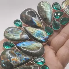 全シラー ラブラドライト×アメジスト デザインブレスレット｜高級工房ハンドメイド 全シラー ラブラドライト×アメジスト デザインブレスレット｜高級工房