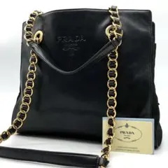 ✨ギャランティ付✨プラダ チェーンショルダーバッグ ロゴ型押し 切り替え 黒